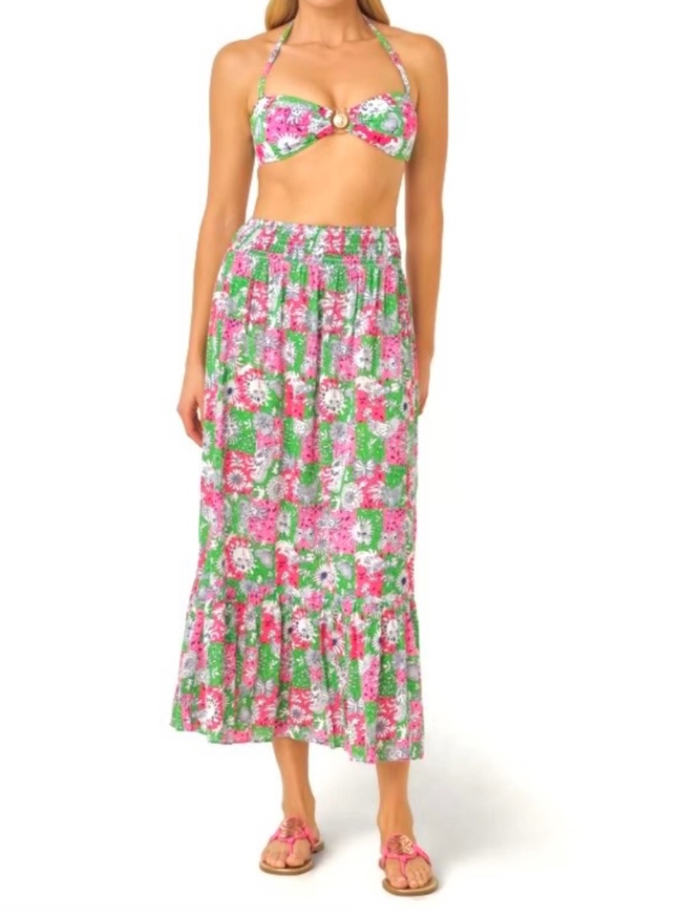 Lilly Pulitzer Enzo Maxi Skirt Cover-Up. Cherry Blossom Pink Chicken Check- New